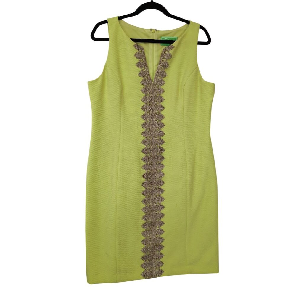 Pappagallo Sheath Dress Womens 12 Yellow‎ Lace Trim Sleeveless Career Preppy